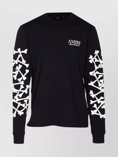 Amiri Cotton Sweatshirt Featuring Bone Print In Black