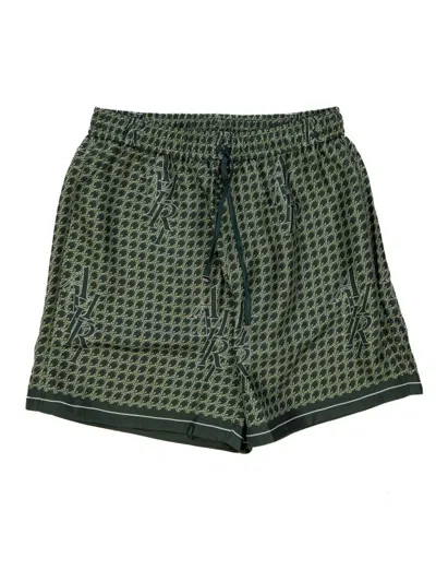 Amiri Staggard Houndstooth Silk Shorts In Green For Men