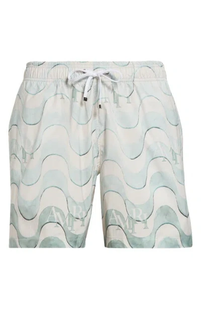 Amiri Staggered Drawstring Swim Trunks In Cerulean