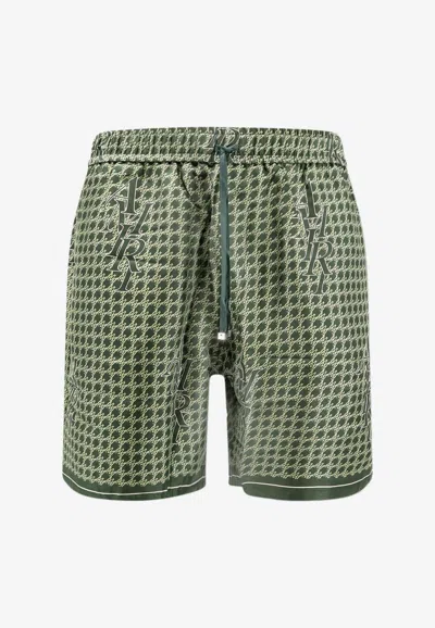 Amiri Staggered Houndstooth Silk Bermuda Shorts In Green