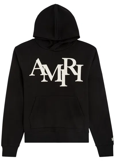 Amiri Staggered Logo-appliquéd Hooded Cotton Sweatshirt In Black
