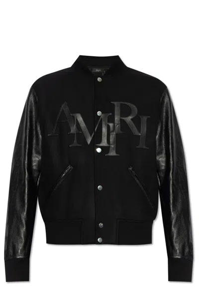 Amiri Staggered Logo Button-up Varsity Jacket In Black