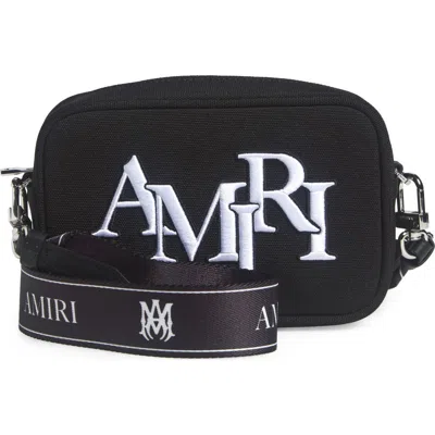 Amiri Staggered Logo Canvas Camera Bag In Black
