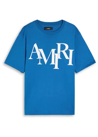 Amiri Staggered Logo Cotton T-shirt In Blue