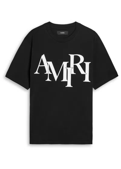 Amiri Staggered Logo Cotton T-shirt In Black