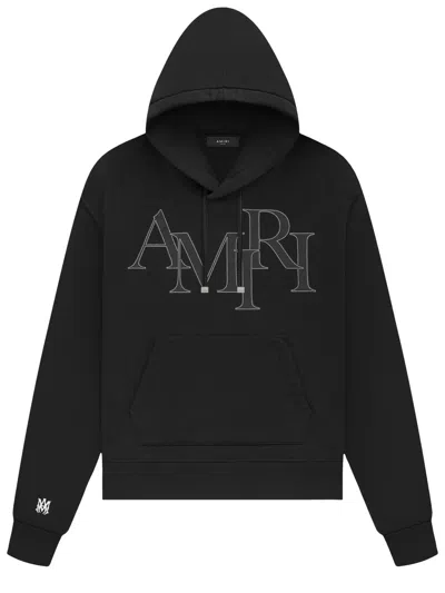 AMIRI STAGGERED LOGO HOODIE IN BLACK COTTON FOR MEN