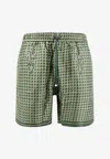Amiri Staggered Logo Houndstooth Bermuda Shorts In Green