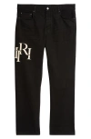 Amiri Staggered Logo Nonstretch Denim Straight Leg Jeans In Black Od