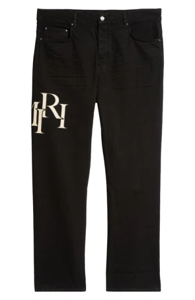 AMIRI AMIRI STAGGERED LOGO NONSTRETCH DENIM STRAIGHT LEG JEANS