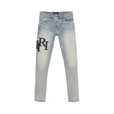 Pre-owned Amiri Staggered Logo Skinny Jean 'antique Indigo/black' | Men's Size 34