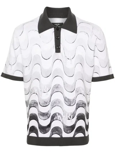 Amiri Staggered Wave-print Polo Shirt In Grey