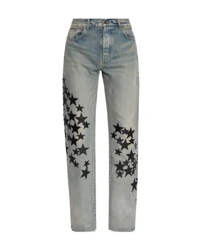Amiri Star-patch Straight-leg Jeans In Gray