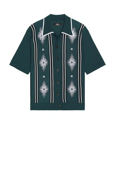 Amiri Starburst Button Down Polo In Vintage Blue