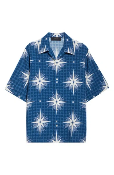 Amiri Starburst Print Camp Shirt In Blue