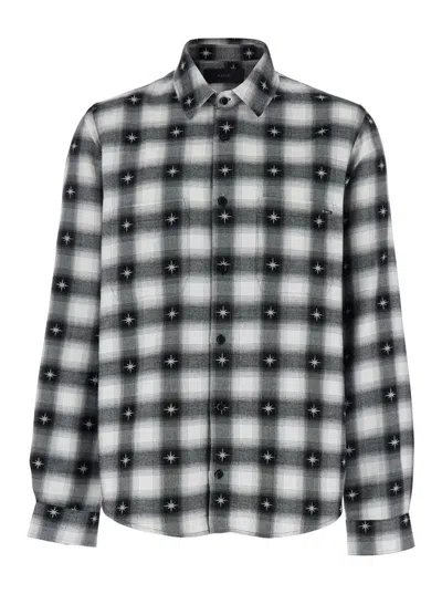 AMIRI 'STARDUST' BLACK SHIRT WITH CLASSIC COLLAR AND ALL-OVER CHECK MOTIF