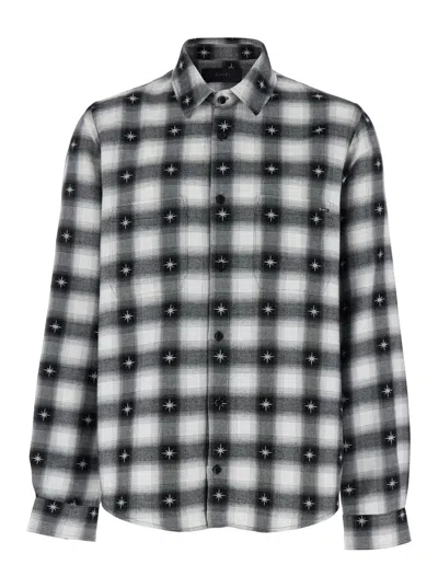 AMIRI STARDUST BLACK SHIRT WITH CLASSIC COLLAR AND ALL-OVER CHECK MOTIF IN COTTON MAN