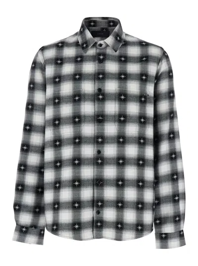 AMIRI 'STARDUST' BLACK SHIRT WITH CLASSIC COLLAR AND ALL-OVER CHECK MOTIF IN COTTON MAN