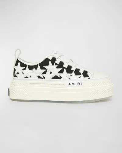 Amiri Stars Low-top Canvas Platform Sneakers In 099 Black White