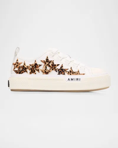 Amiri Stars Low-top Leopard Calf Hair And Canvas Sneakers In White