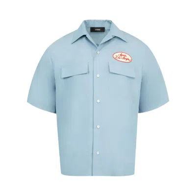 Pre-owned Amiri Station Patch Bowling Shirt 'ashley Blue' | Men's Size Xl