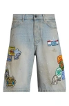 Amiri Station Patch Denim Shorts In Gray