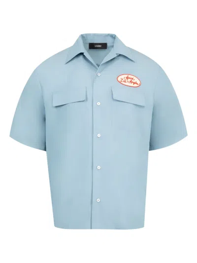 Amiri Station Patch-pocket Bowling Shirt In Blue