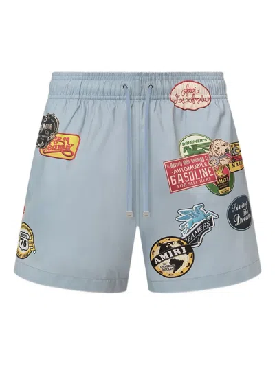 Amiri Station Patch Swim Trunk In Blue