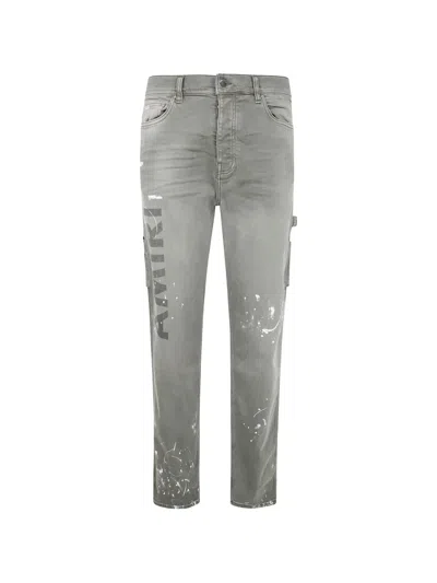 Amiri Stencil Paint-splatter Jeans In Gray