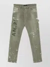 Amiri Stencil Slim Jeans With Belt Loops And Cargo Pockets In Green