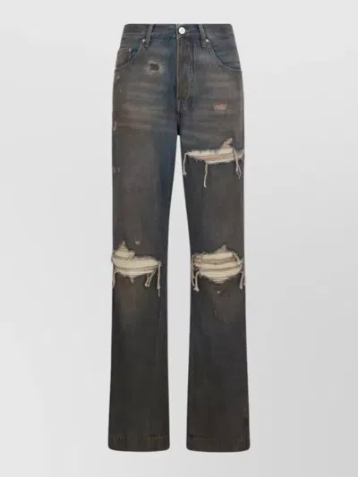 Amiri Straight Denim Jeans Belt Loops Five Pockets In Blue