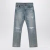Amiri Light Blue Jeans With Rips And Bandana Detail In Denim Man