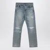 Amiri Light Blue Jeans With Rips And Bandana Detail In Denim Man