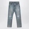 Amiri Light Blue Jeans With Rips And Bandana Detail In Denim Man