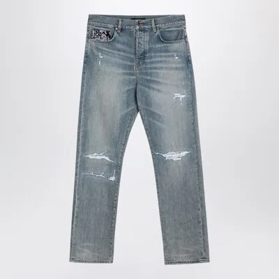 AMIRI AMIRI STRAIGHT JEANS WITH RIPS ANTIQUE INDIGO