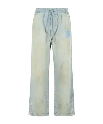 Amiri Cotton Jeans Wide Leg Elastic Waistband In Blue