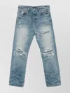Amiri Men Blue Jeans With Ripped Details On The Front And Logo Patch On The Rear In Denim Man In Blue
