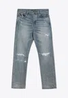 Amiri Light Blue Jeans With Rips And Bandana Detail In Denim Man In Blue