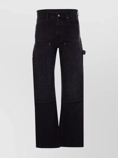 Amiri Straight Leg Trousers With Embroidered Accents In Black