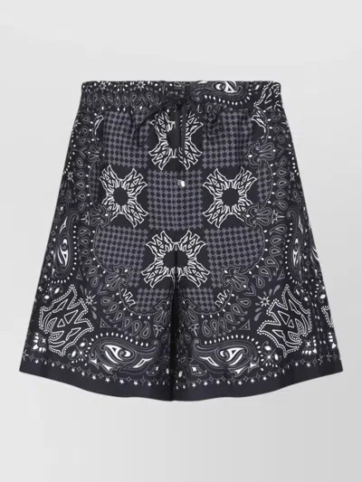 Amiri Straight Shorts Elastic Waistband Side Pockets Print In Black