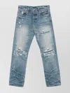 Amiri Men Blue Jeans With Ripped Details On The Front And Logo Patch On The Rear In Denim Man In Blue