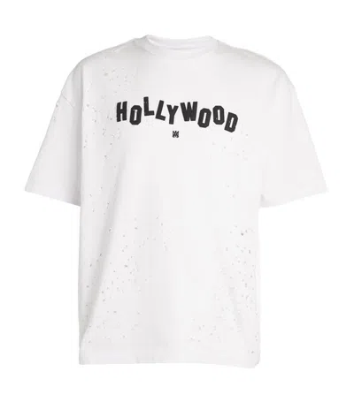 Amiri Hollywood Shotgun Distressed T-shirt In White