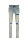 Amiri Mx1 Distressed Leopard Panel Skinny Jeans In Antiqueindigo