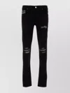 Amiri Stretch Denim Jeans With Leopard Print Accents In Black