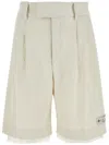 Amiri Pleated Bermuda Shorts In Textured Fabric In Nude