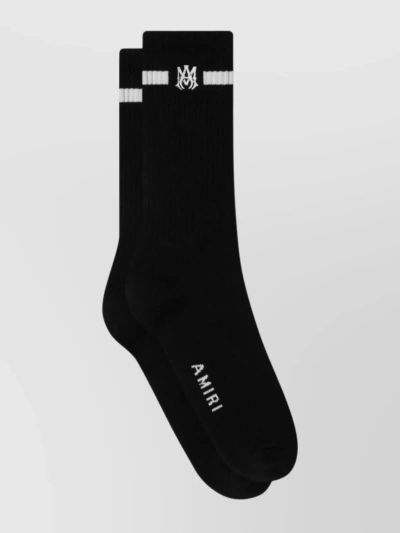 Amiri Striped Cuff Ribbed Socks In Black