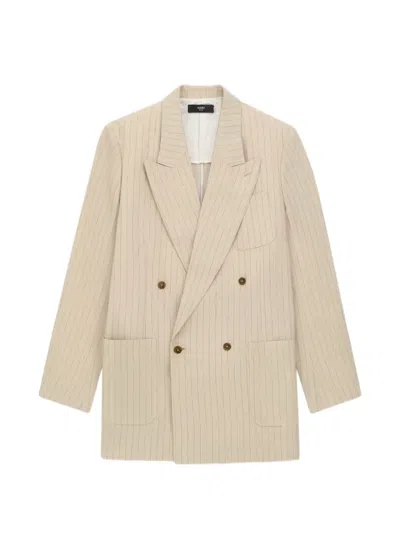 Amiri Striped Double-breasted Blazer In Neutral