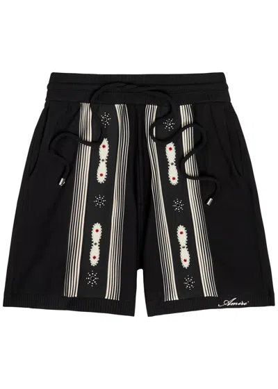 Amiri Striped Embellished Wool-blend Shorts In Black