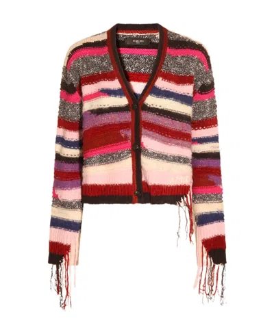 Amiri Striped Fringed Cardigan In Multicolor