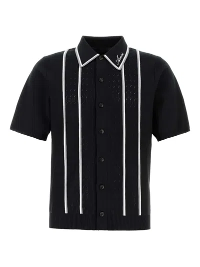 Amiri Script Stripe Shirt Contrast Piping In Black