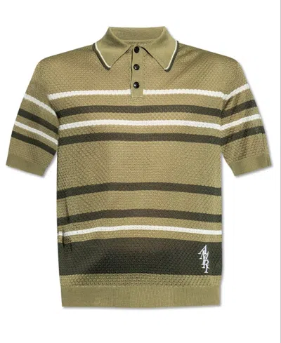 Amiri Striped Pointelle-knit Polo Shirt In Multi